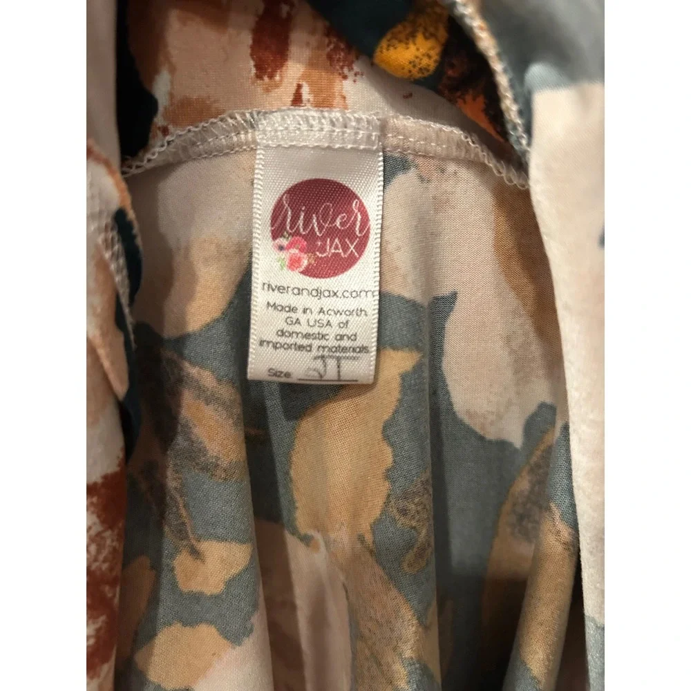 River‎ and Jax Girls Floral Skater Dress Teal Rust Orange Short Sleeve Size 2T